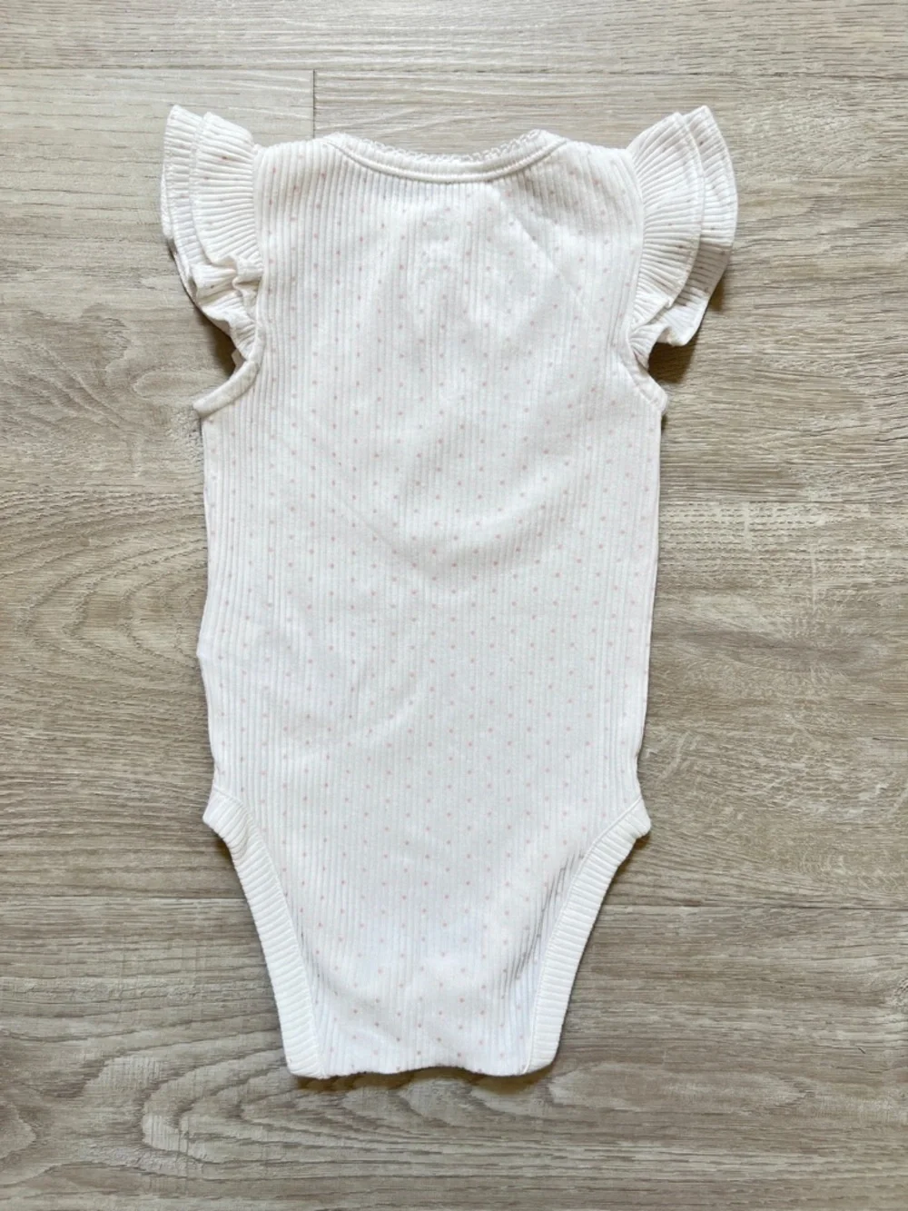 🦋3/$30 Baby Gap Outfit Set Girls 6-12 Months White Ribbed Pink Dot Ruffle Bear